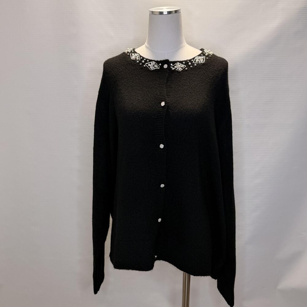 Torrid Belle Isle Cardigan Sweater Womens 4X Black Jewel Neck Rhinestone Button